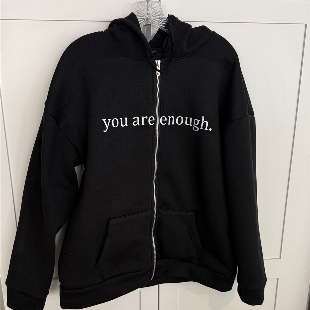 You Are Enough Black Zip-Up Hoodie